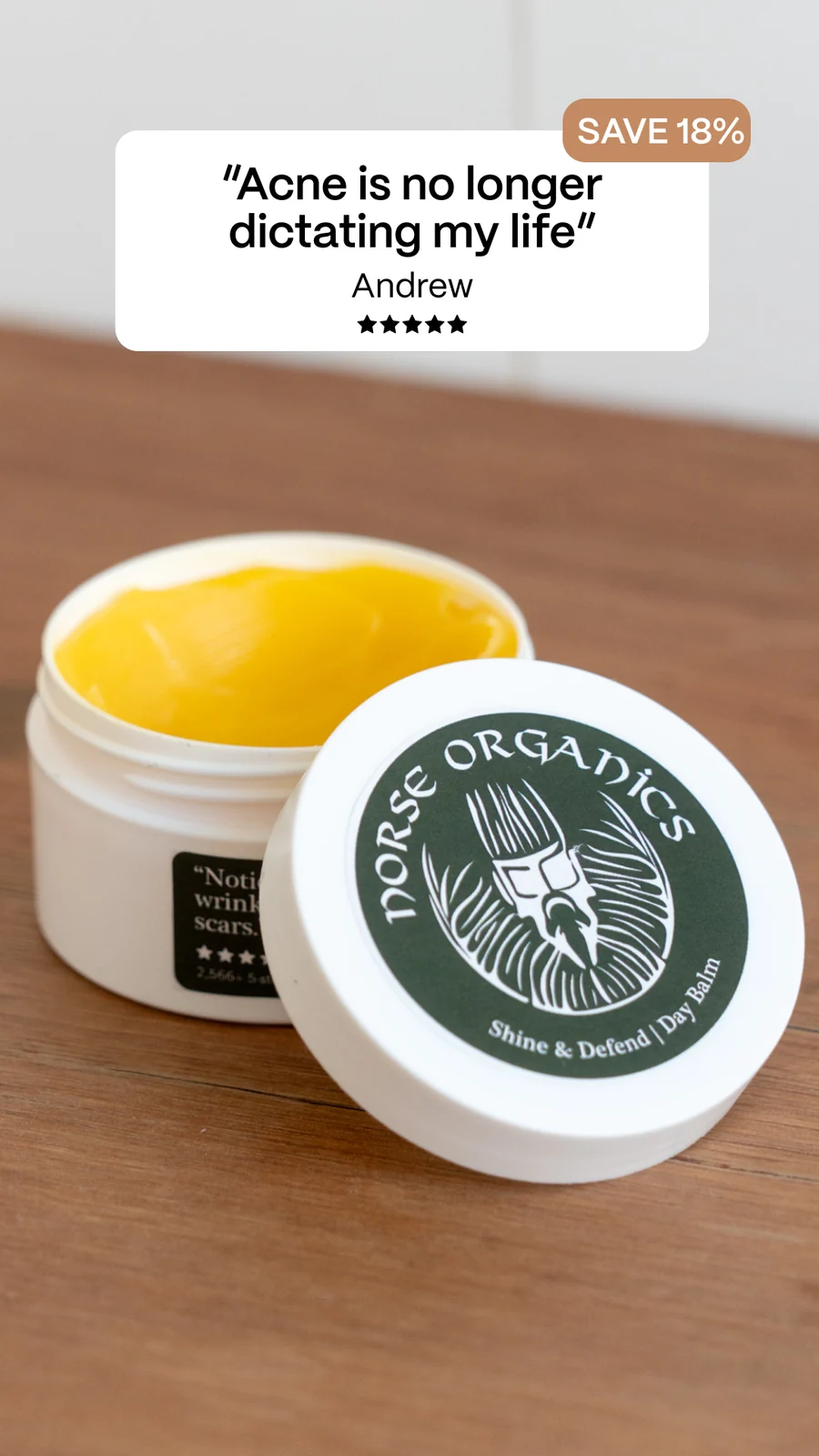 Story ad built on a five-star customer review with a discount badge and product photography