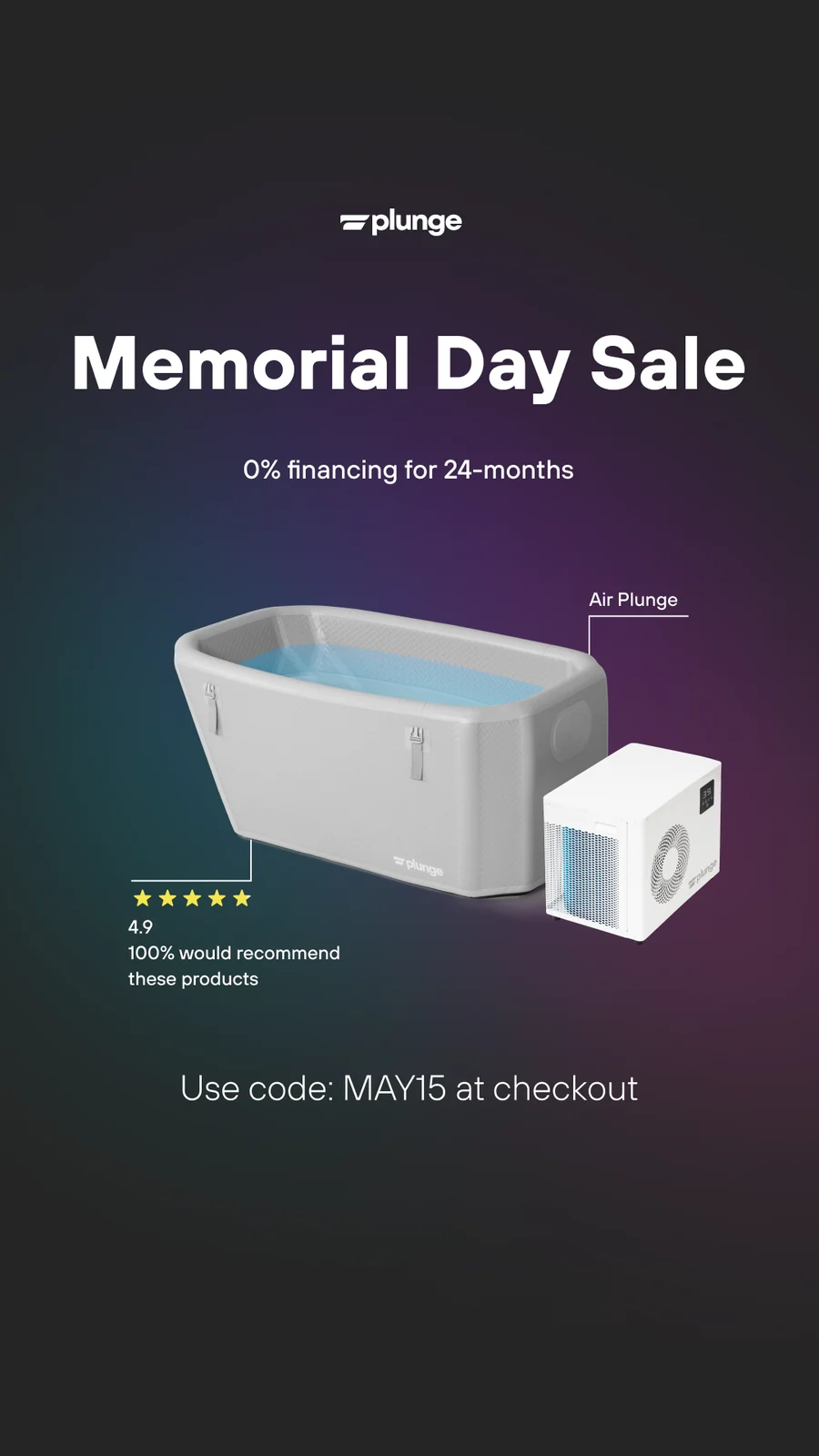 Memorial Day story ad for the Air Plunge with discount code