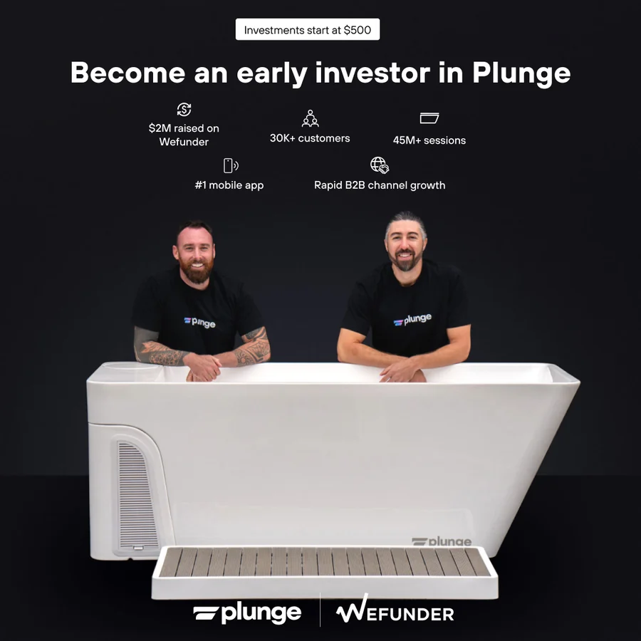 Investor-acquisition ad for the Plunge Wefunder raise with traction stats